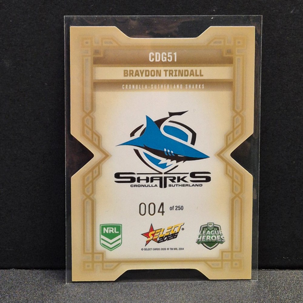 2026 NRL League Heroes Hobby - Colours Diecut - Gold- CDG51 - Braydon Trindall