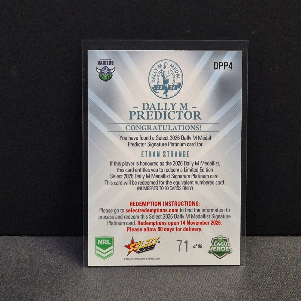 2026 NRL League Heroes Hobby - Dally M Predictor - Platinum - DPP4 - Ethan Strange