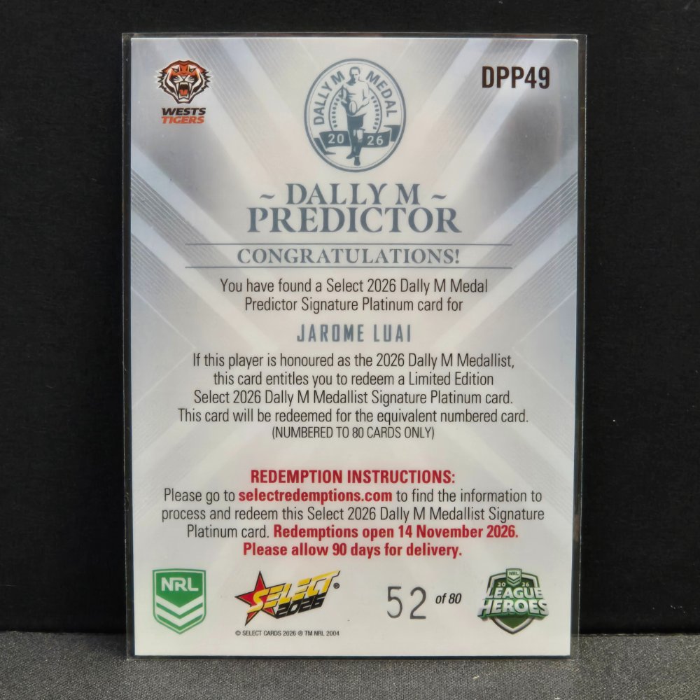 2026 NRL League Heroes Hobby - Dally M Predictor - Platinum - DPP49 - Jarome Luai