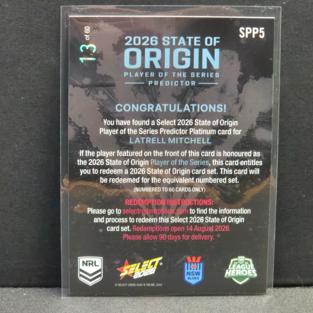2026 NRL League Heroes Hobby - State of Origin Predictor - Platinum - SPP5 Latrell Mitchell