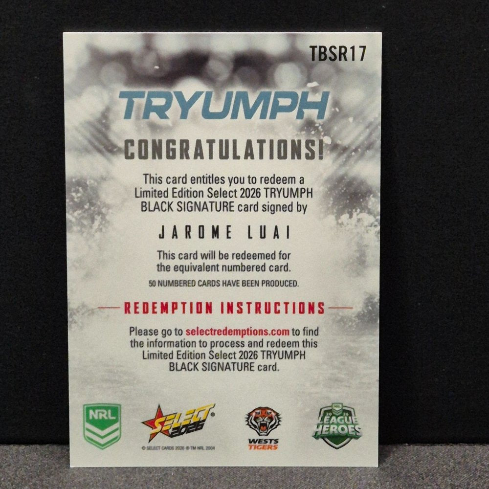 2026 NRL League Heroes Hobby - TRYUMPH - Signature Redemption - TBSR17 - Jarome Luai