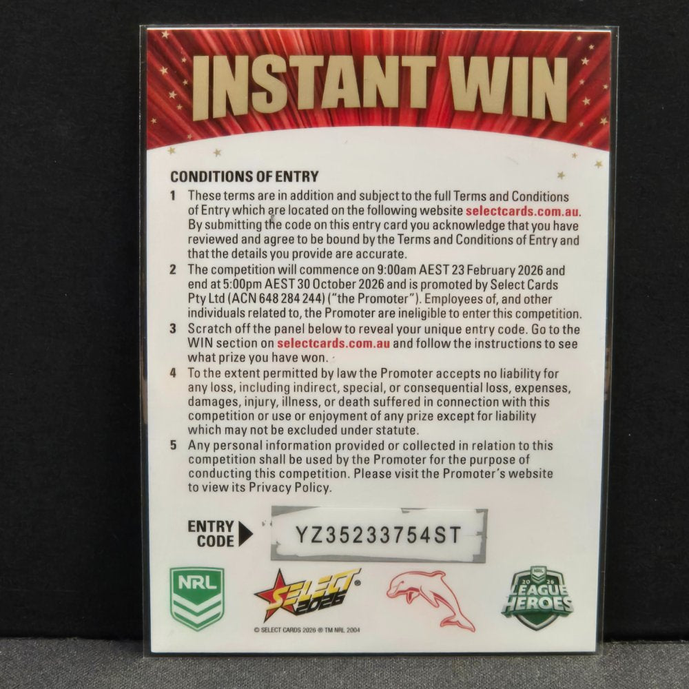2026 NRL League Heroes - Instant Win - Redeemed - Dolphins