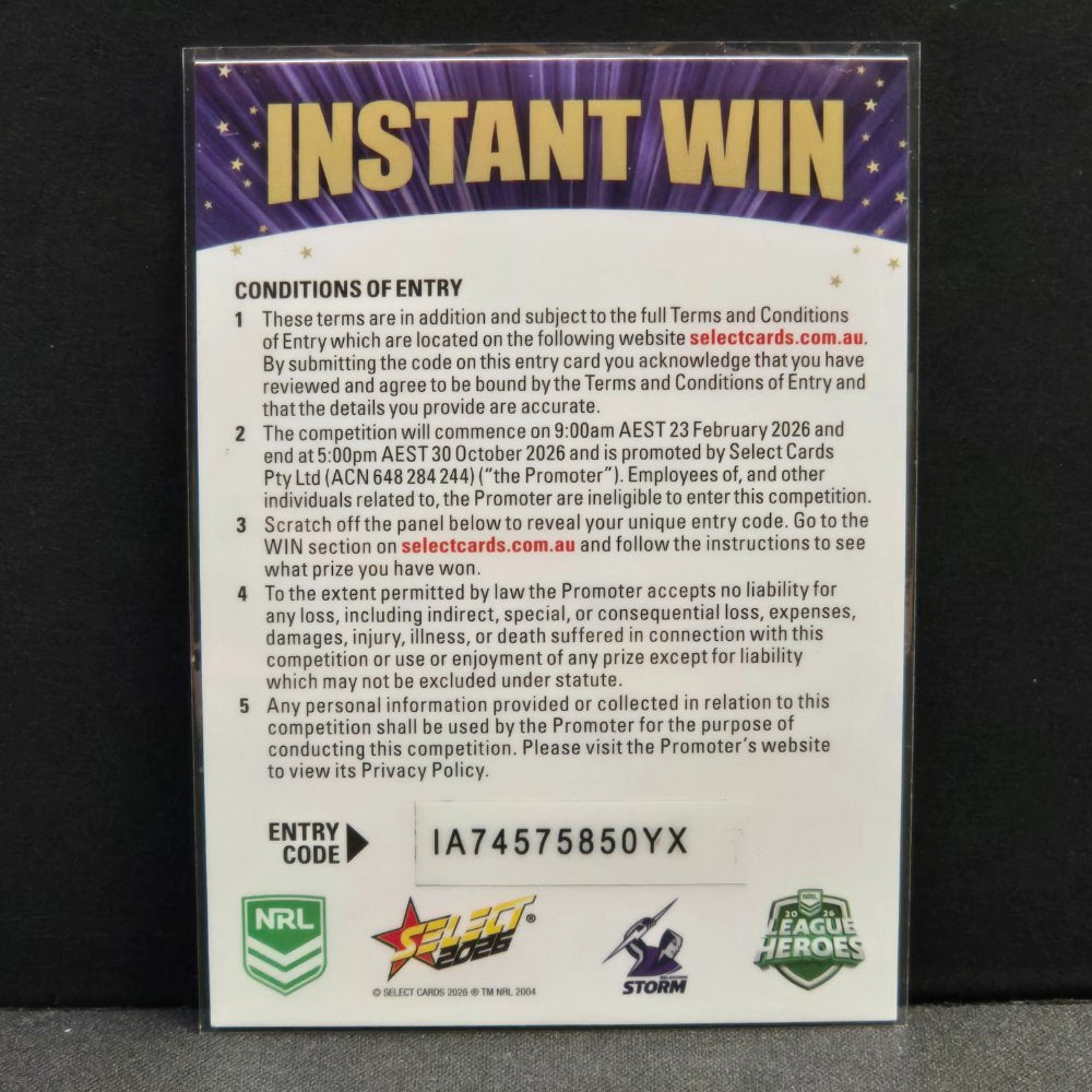 2026 NRL League Heroes - Instant Win - Redeemed - Melbourne Storm