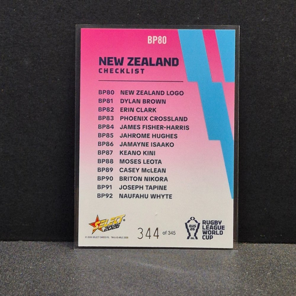 2026 NRL Rugby League World Cup Hobby - Parallel Pink - BP80 - New Zealand Checklist