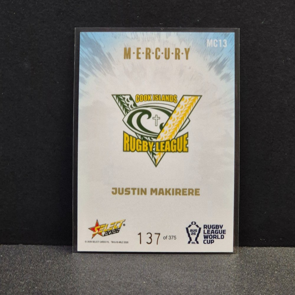 2026 NRL Rugby League World Cup Hobby - Mercury Country - MC13 - Justin Makirere