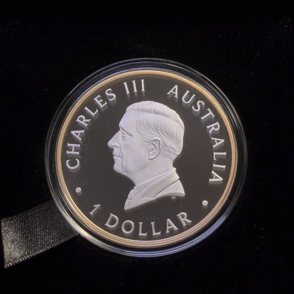 Obverse side of australian dollar coin featuring Charles III effigy.