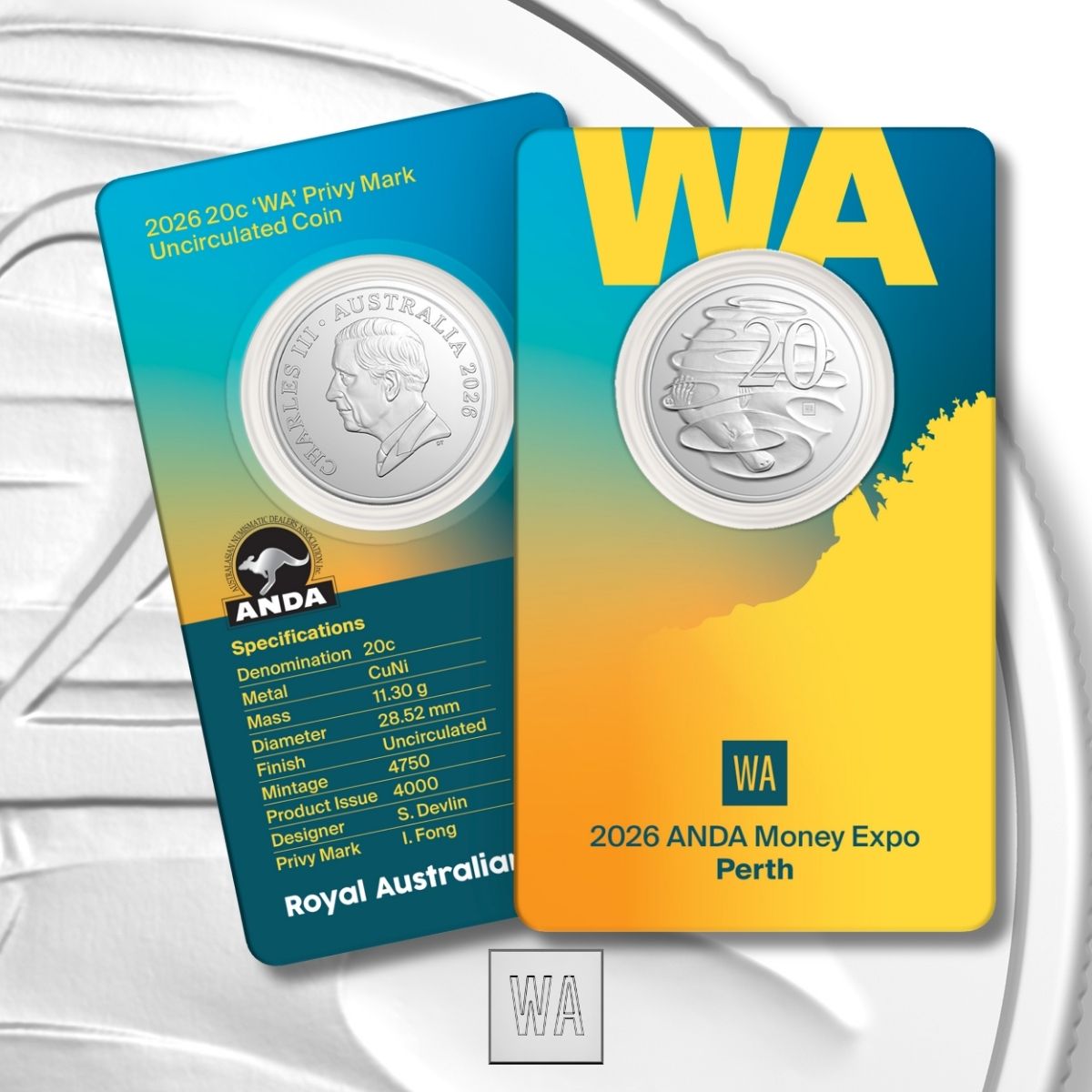 2026 20c Perth ANDA 'WA' Privy Mark carded coin