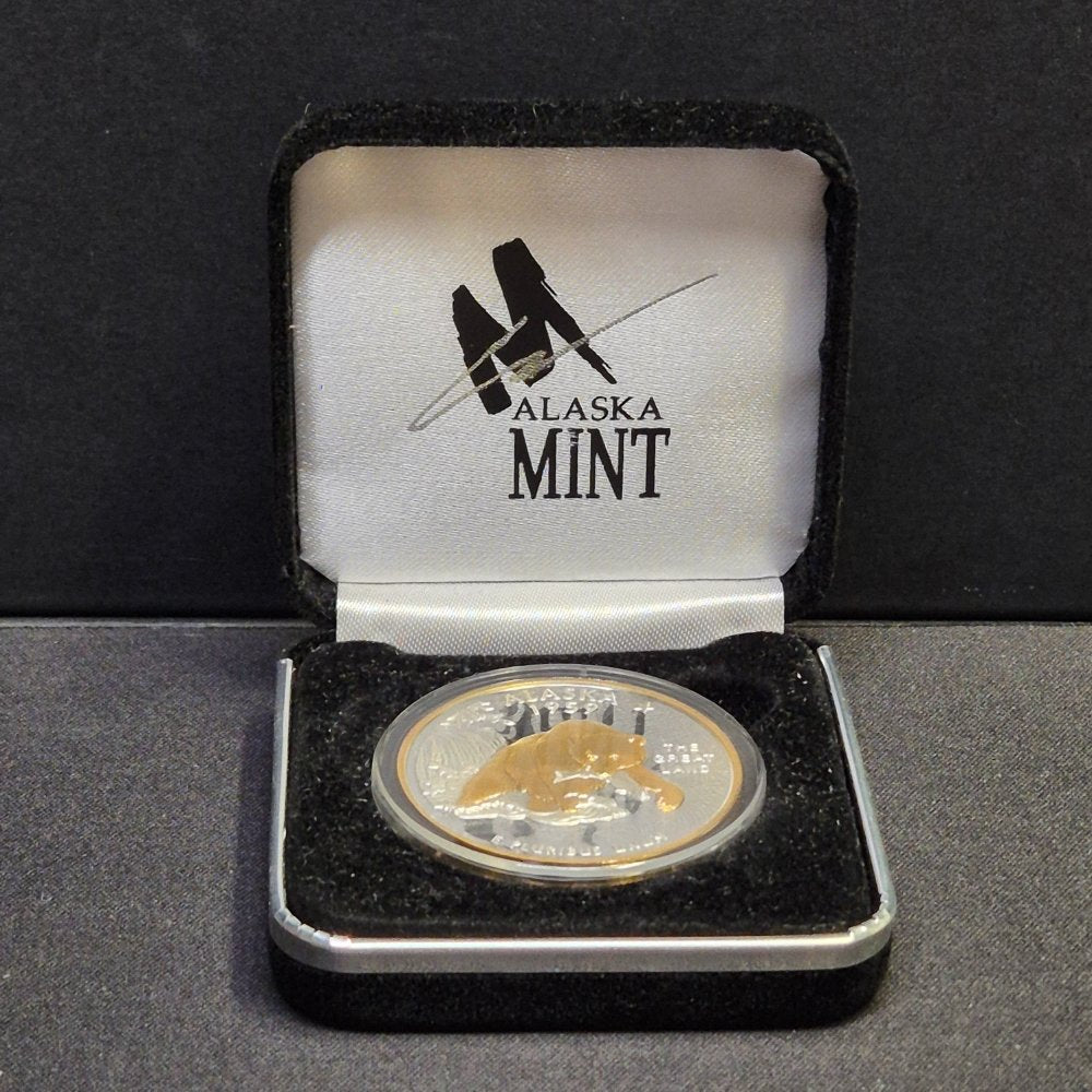 Alaska Mint - Alaska Quarter Replica Medallion - 1oz Silver with Gold Gilding