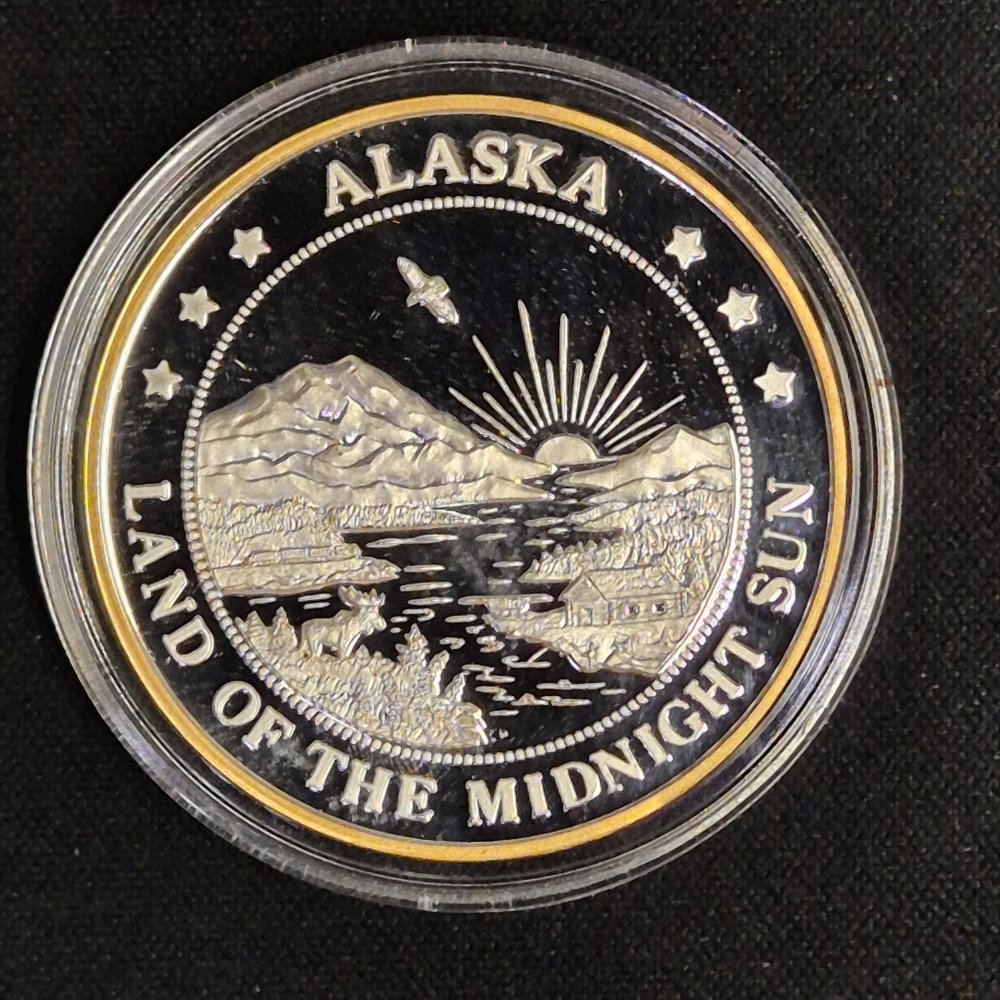 Alaska Mint - Alaska Quarter Replica Medallion - 1oz Silver with Gold Gilding