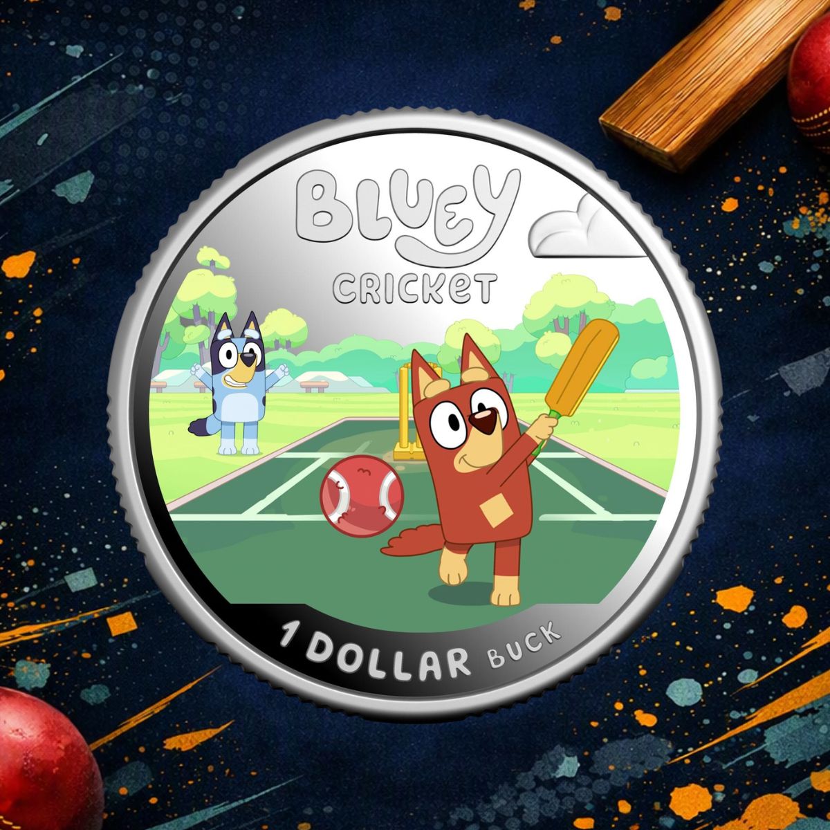 2027 $1 Bluey Cricket - Coloured Silver Proof Coin