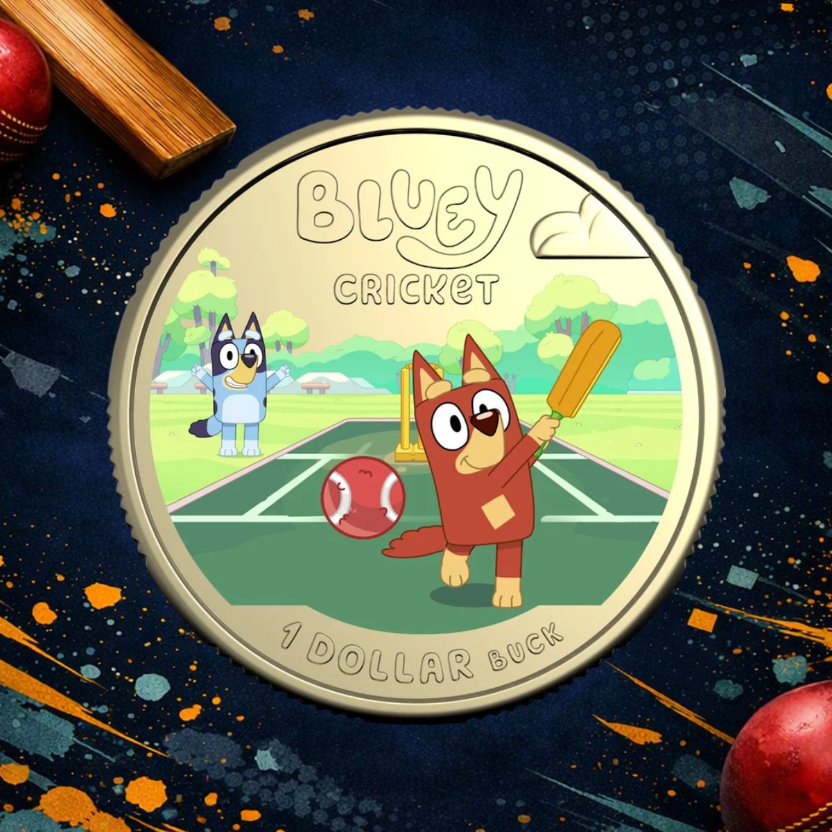 2027 $1 Bluey Cricket - Coloured Uncirculated Coin