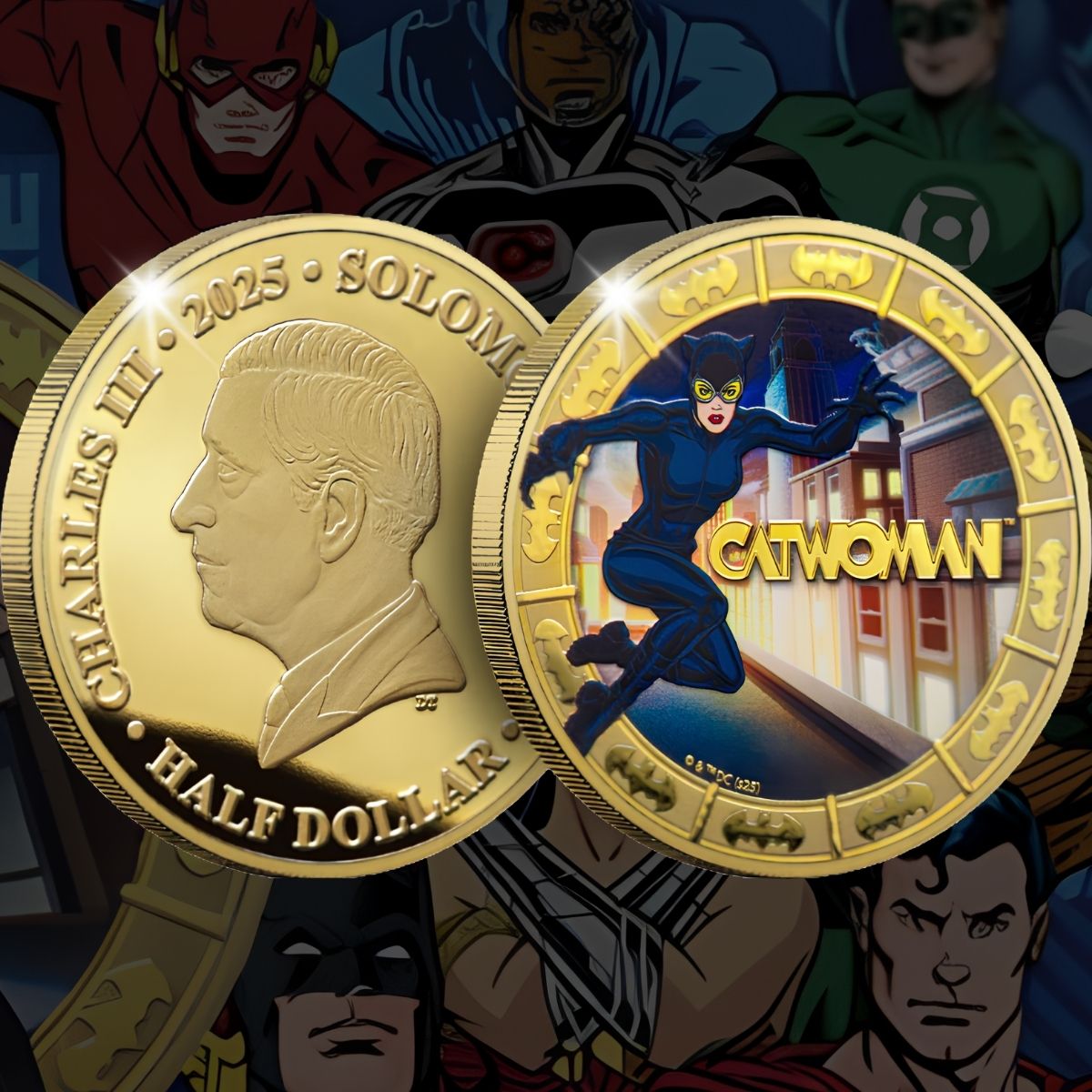 2025 Solomon Islands 50c DC Catwoman Gold Plated 27.5g CN Coin in Card