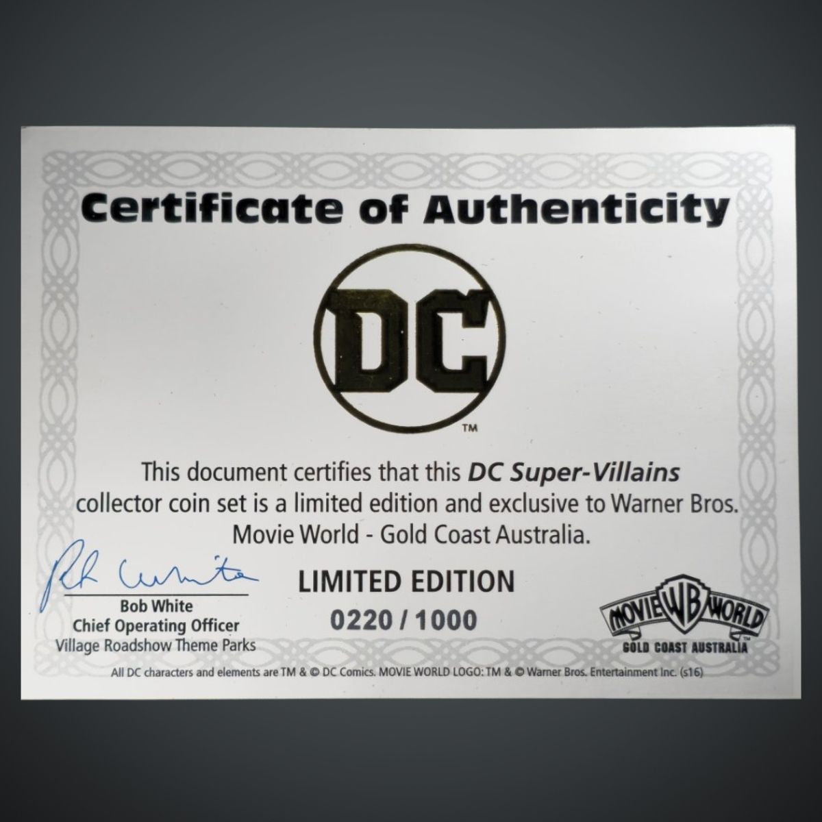 DC Super-Villains Collector Coin Set Warner Bros. Movie World Exclusive 0220/1000