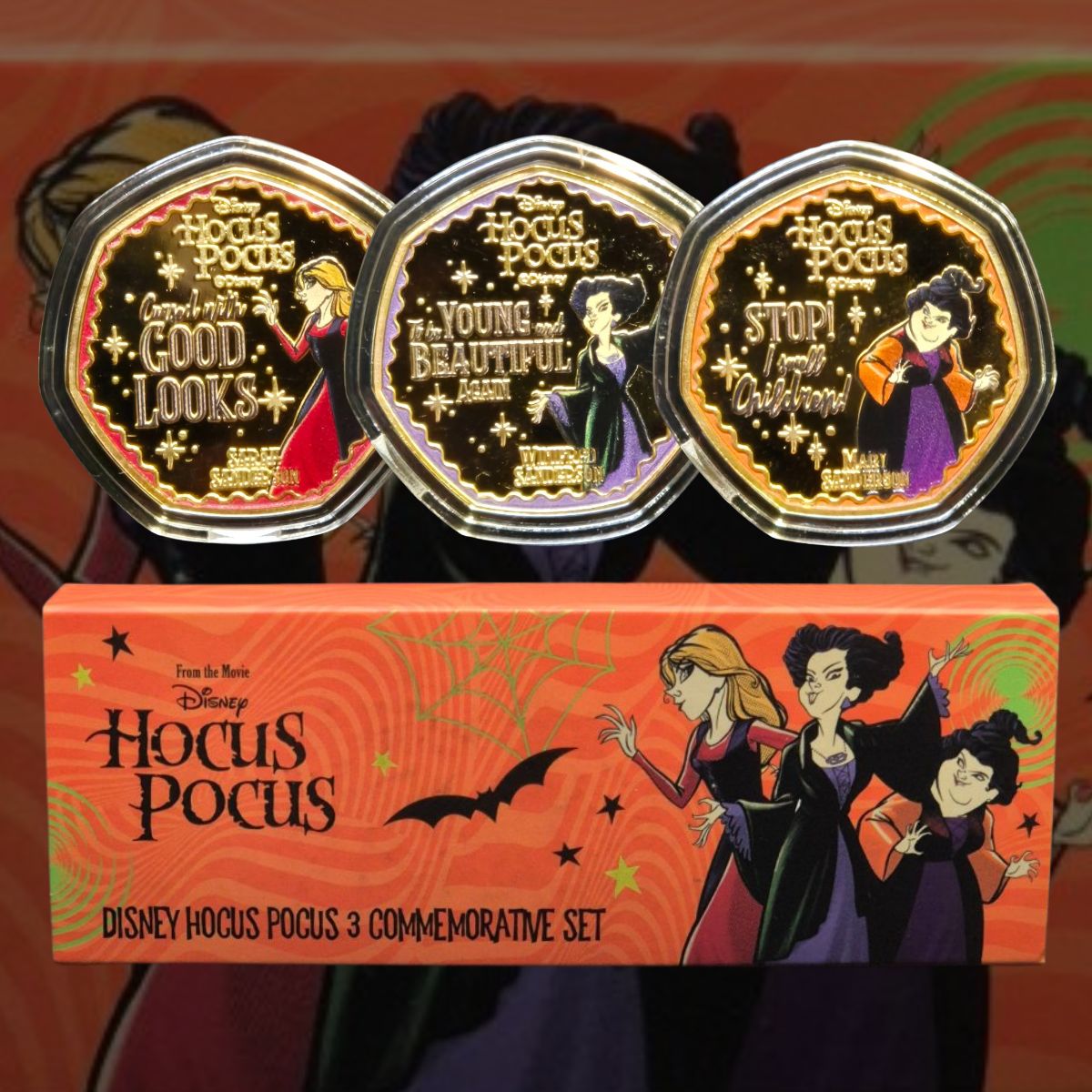 Disney Hocus Pocus Gold Plated Commemorative Medallion Boxset