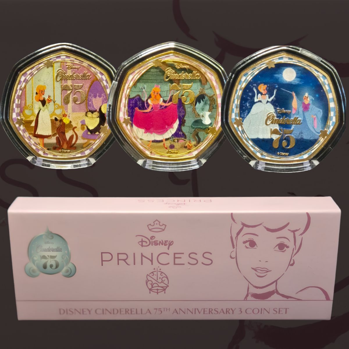2025 Solomon Islands 50c Disney Cinderella 75th Anniversary Gold-Plated 3 Coin Boxset