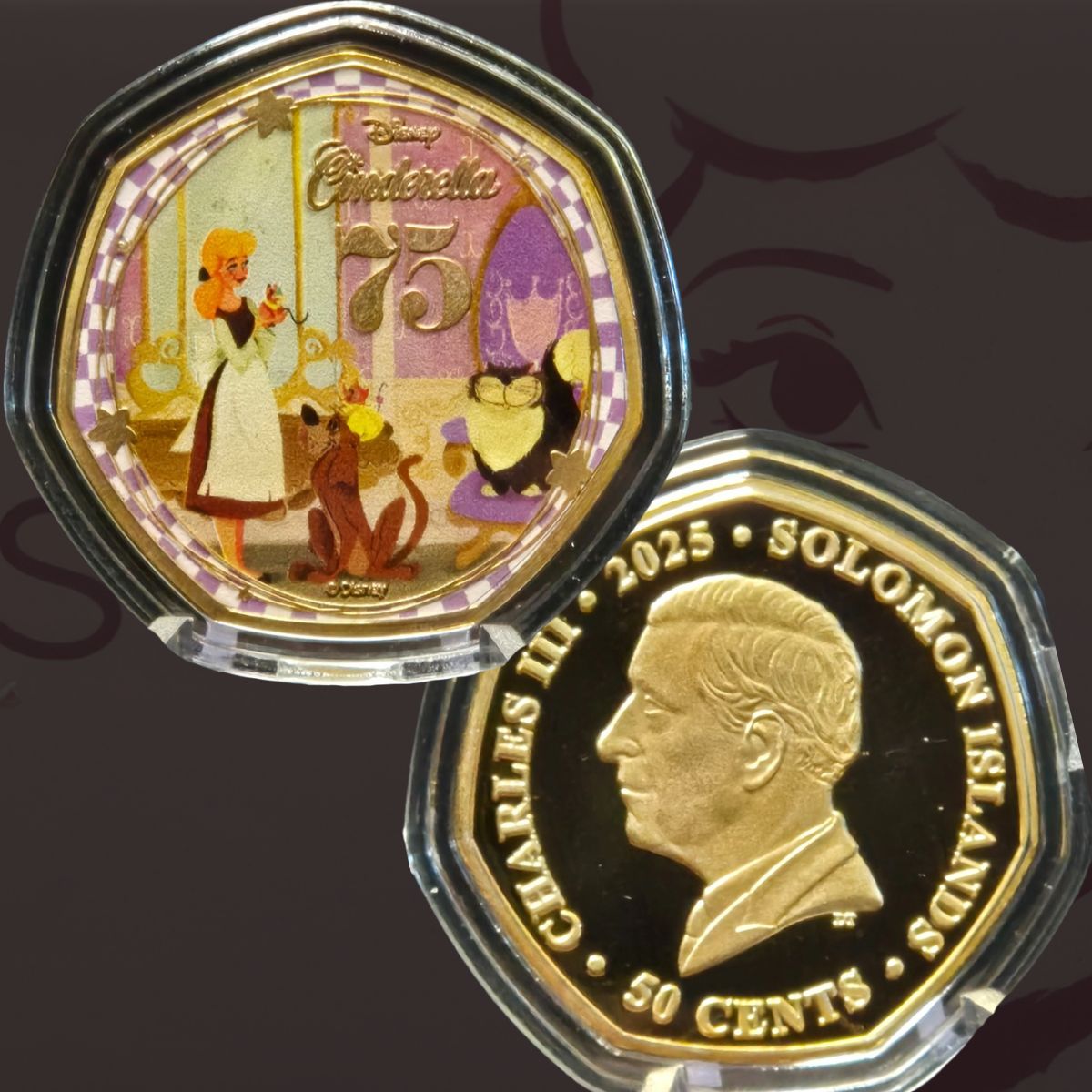 2025 Solomon Islands 50c Disney Cinderella 75th Anniversary Gold-Plated 3 Coin Boxset