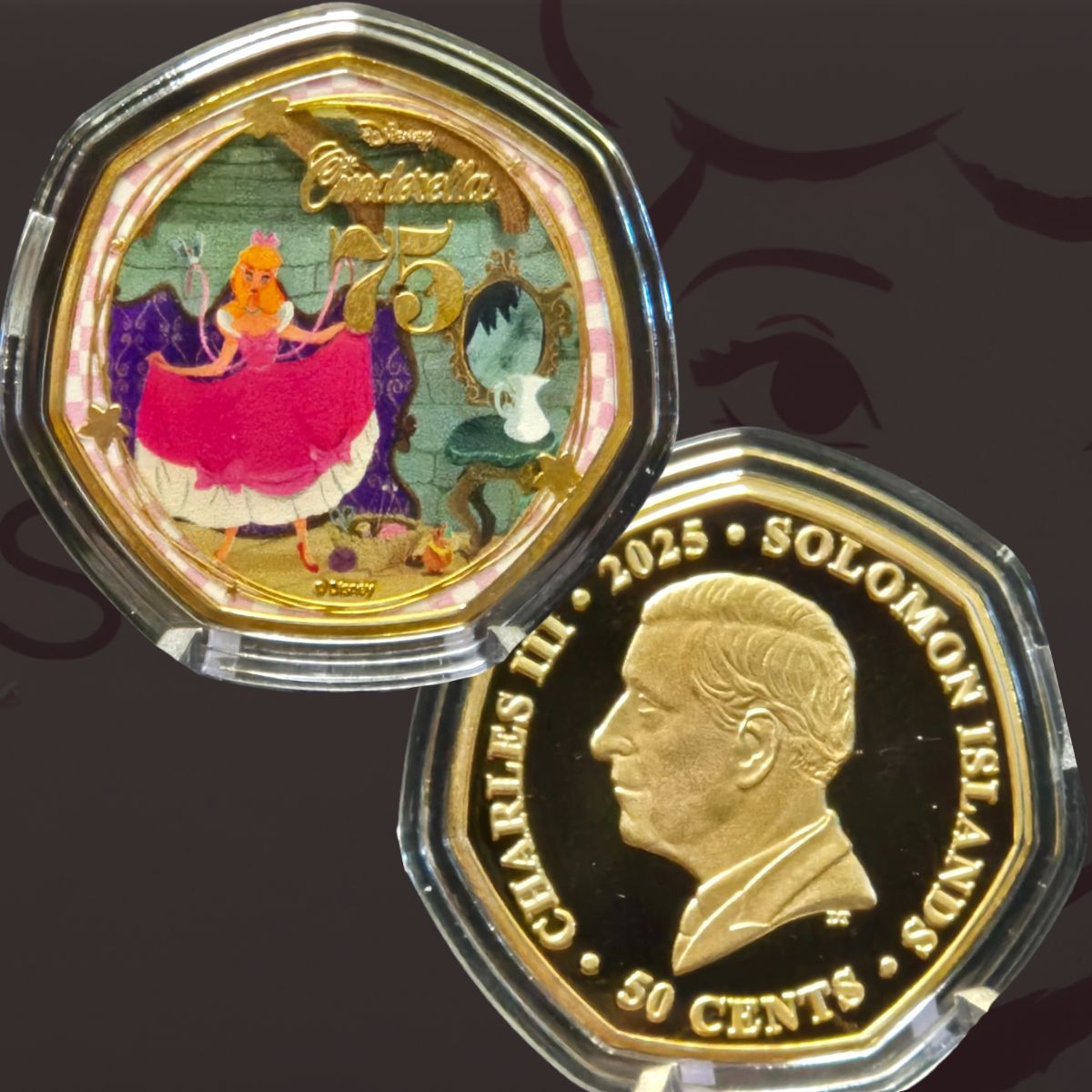 2025 Solomon Islands 50c Disney Cinderella 75th Anniversary Gold-Plated 3 Coin Boxset
