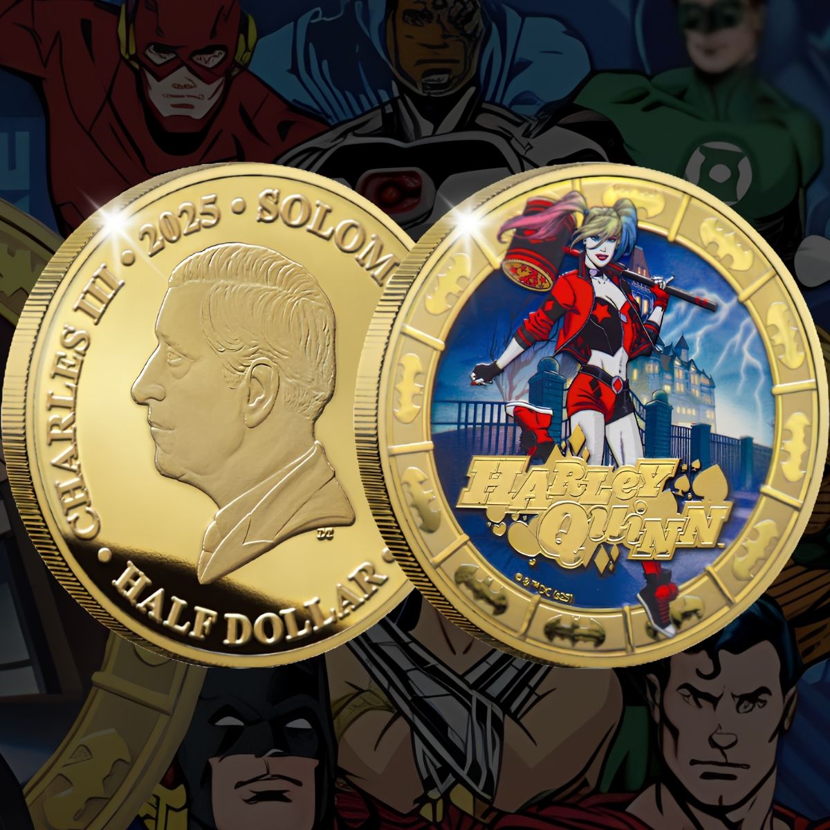 2025 Solomon Islands 50c DC Harley Quinn Gold Plated 27.5g CN Coin in Card