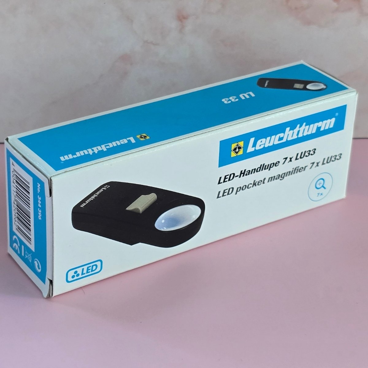 Front of box of Lighthouse LU33 LED pocket magnifier