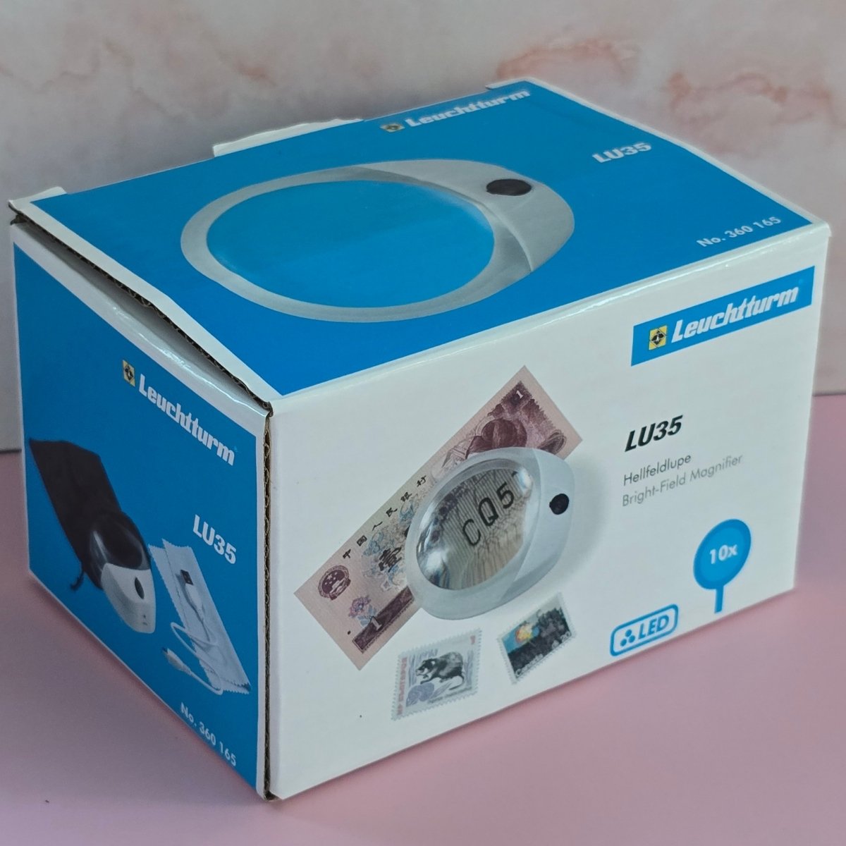 Front of box of Lighthouse LU35 brightfield magnifier