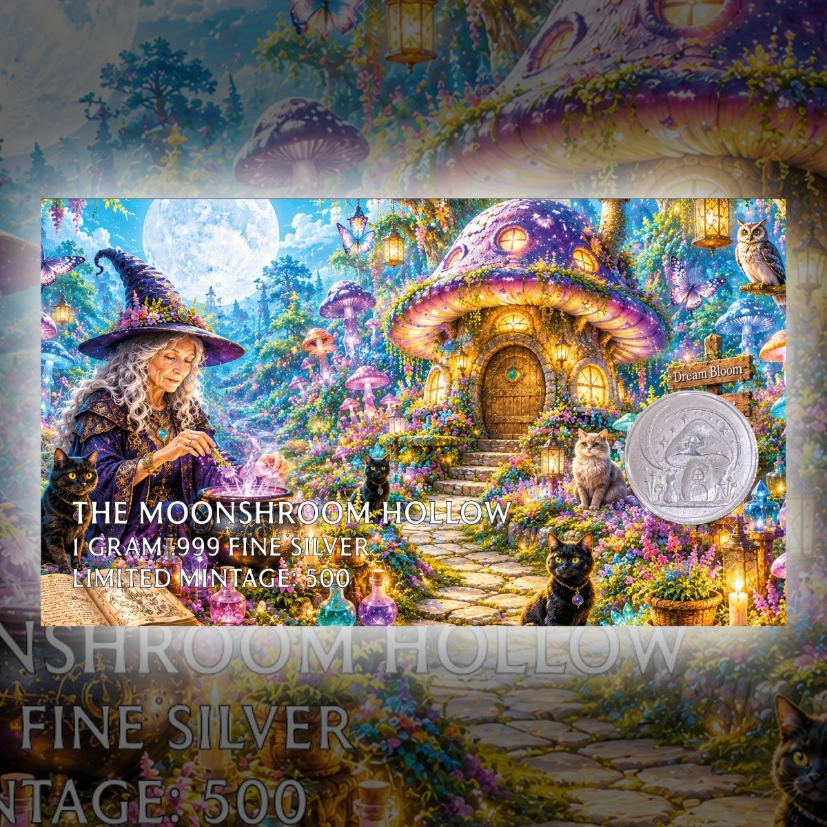 The Moonshroom Hollow 1g Fine Silver Round by Hayleybug Mint