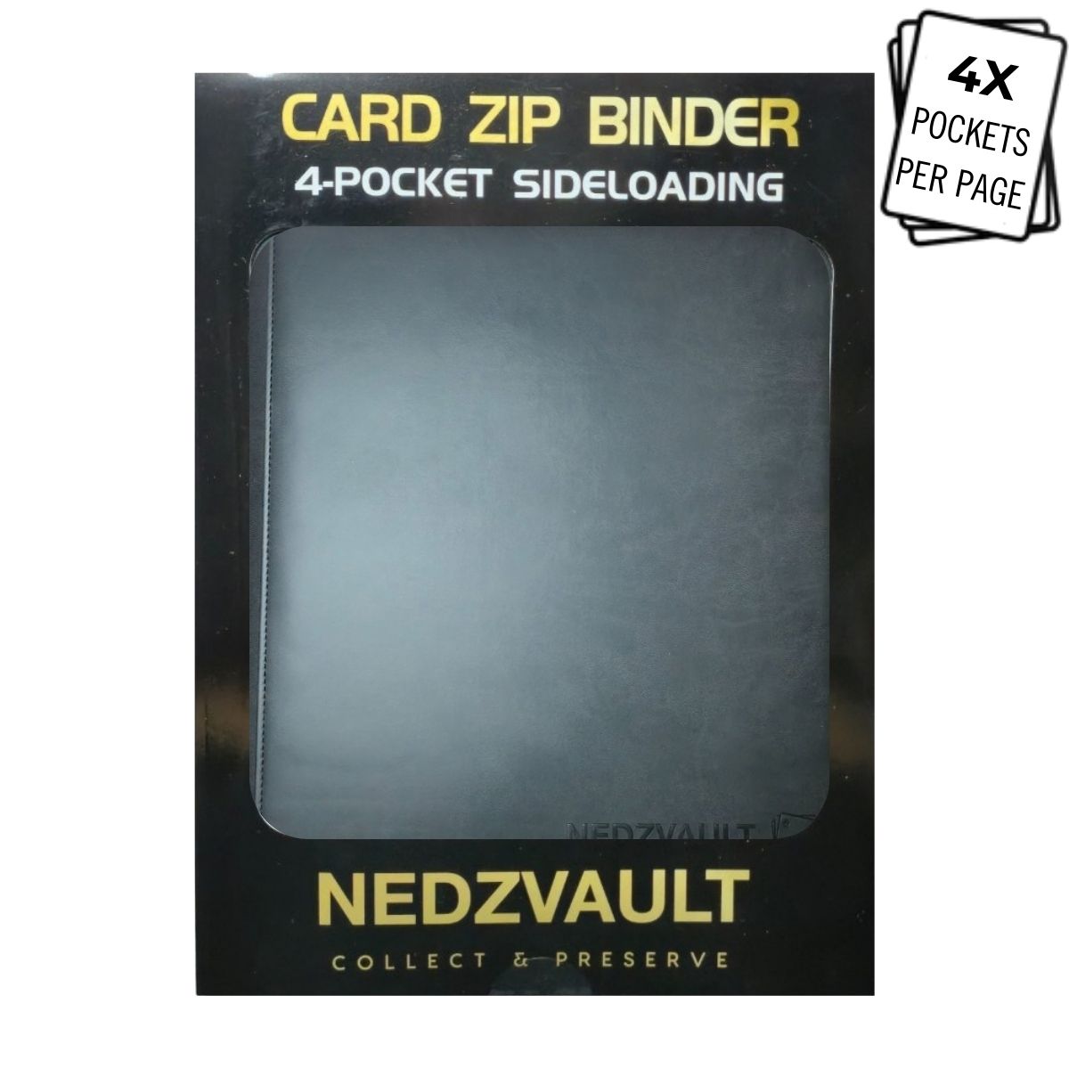 Nedz Vault 4 Pocket Side‑Loading Binder – 160 Card Zip TCG Storage