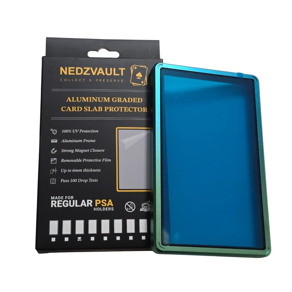 Aluminium Graded Card Slab Protector (PSA) – GRADIENT BLUE/GREEN