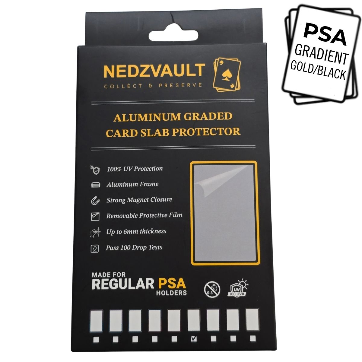 Aluminium Graded Card Slab Protector (PSA) – GRADIENT BLACK/GOLD