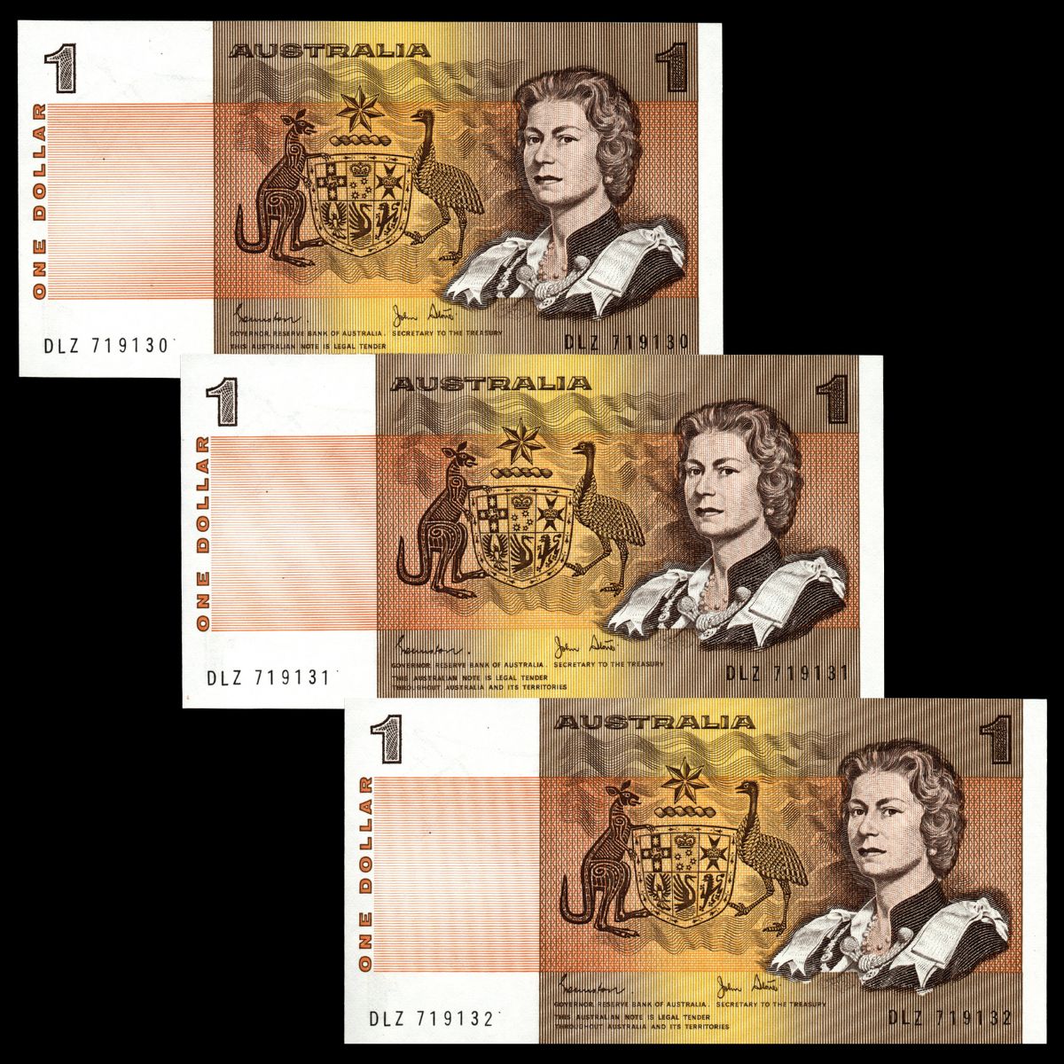1982 $1 Johnston/Stone Consecutive Trio R78 UNC