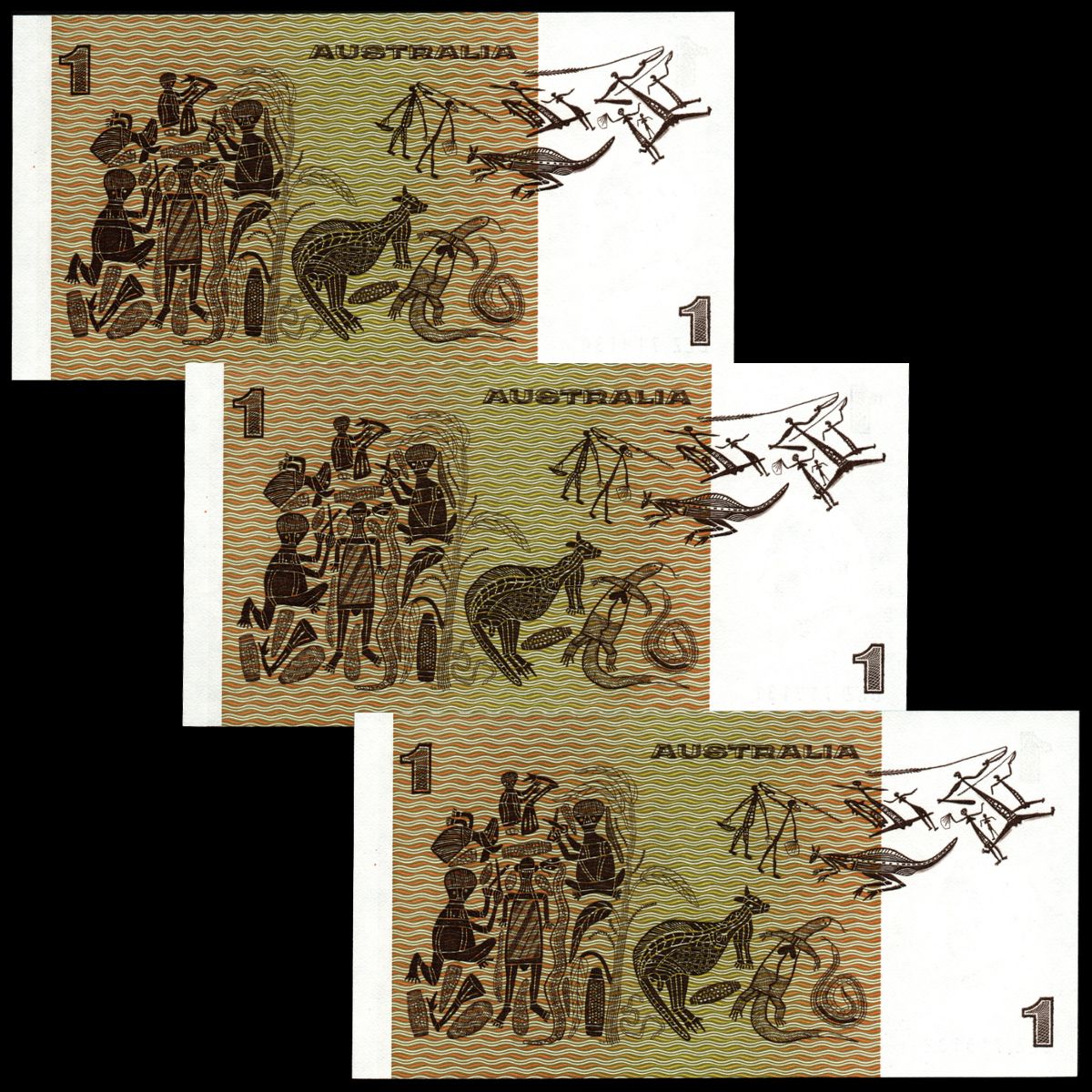 1982 $1 Johnston/Stone Consecutive Trio R78 UNC