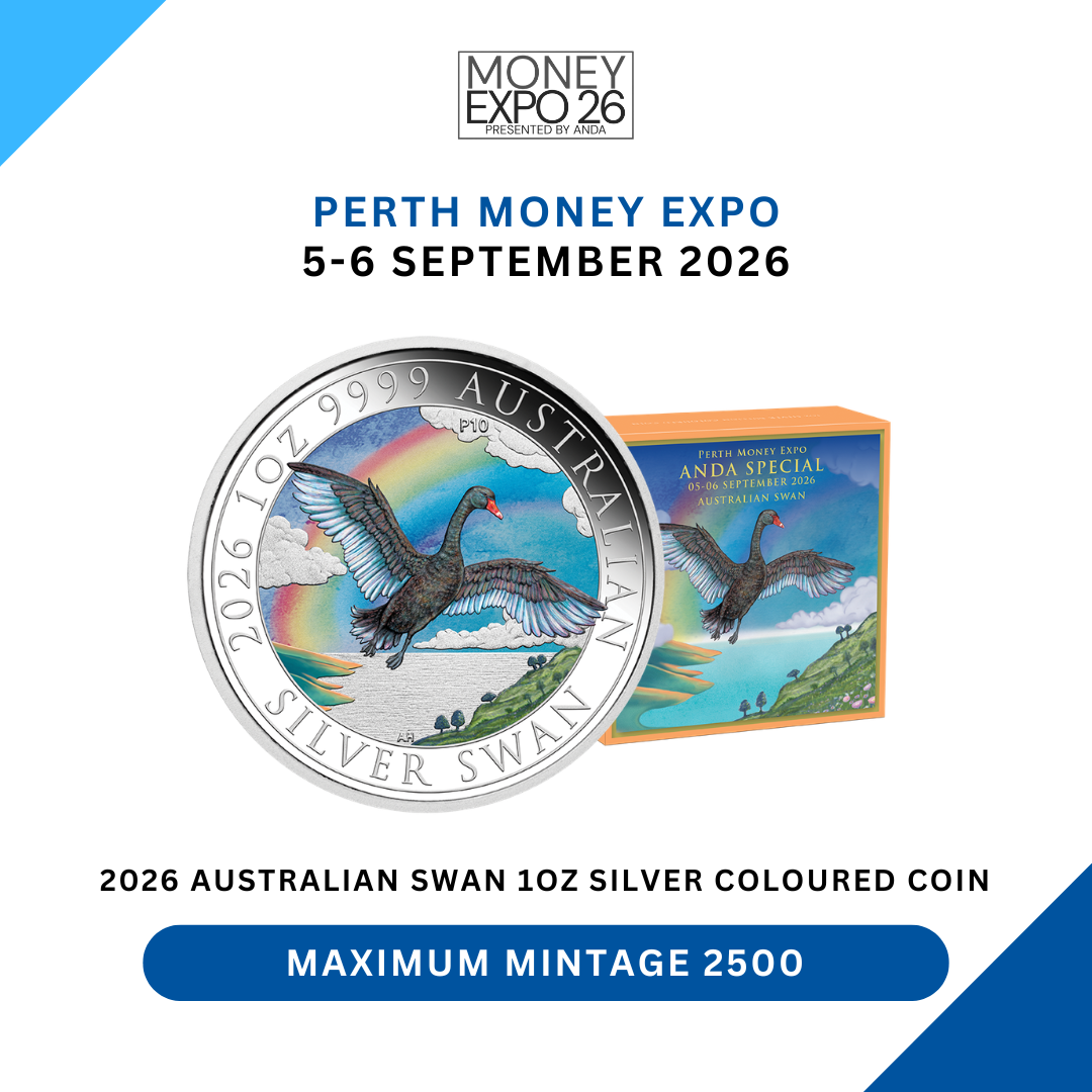 2026 $1 ANDA Perth Money Expo Australian Swan 1oz Coloured Silver Coin