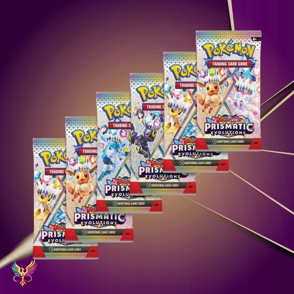 Pokémon TCG: Prismatic Evolutions Booster Bundle six packs showing Eeveelutions artwork