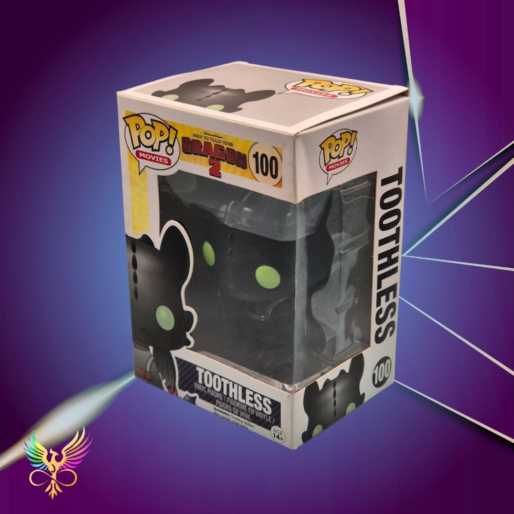 Pop! Vinyl box featuring Toothless from 'How to Train Your Dragon' on a purple background