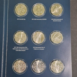 Royal Australian Mint Fifty Cent Coin Collection Folder with 35x circulated 50c coins including commemorative circulating designs and NIFC designs. Page 4