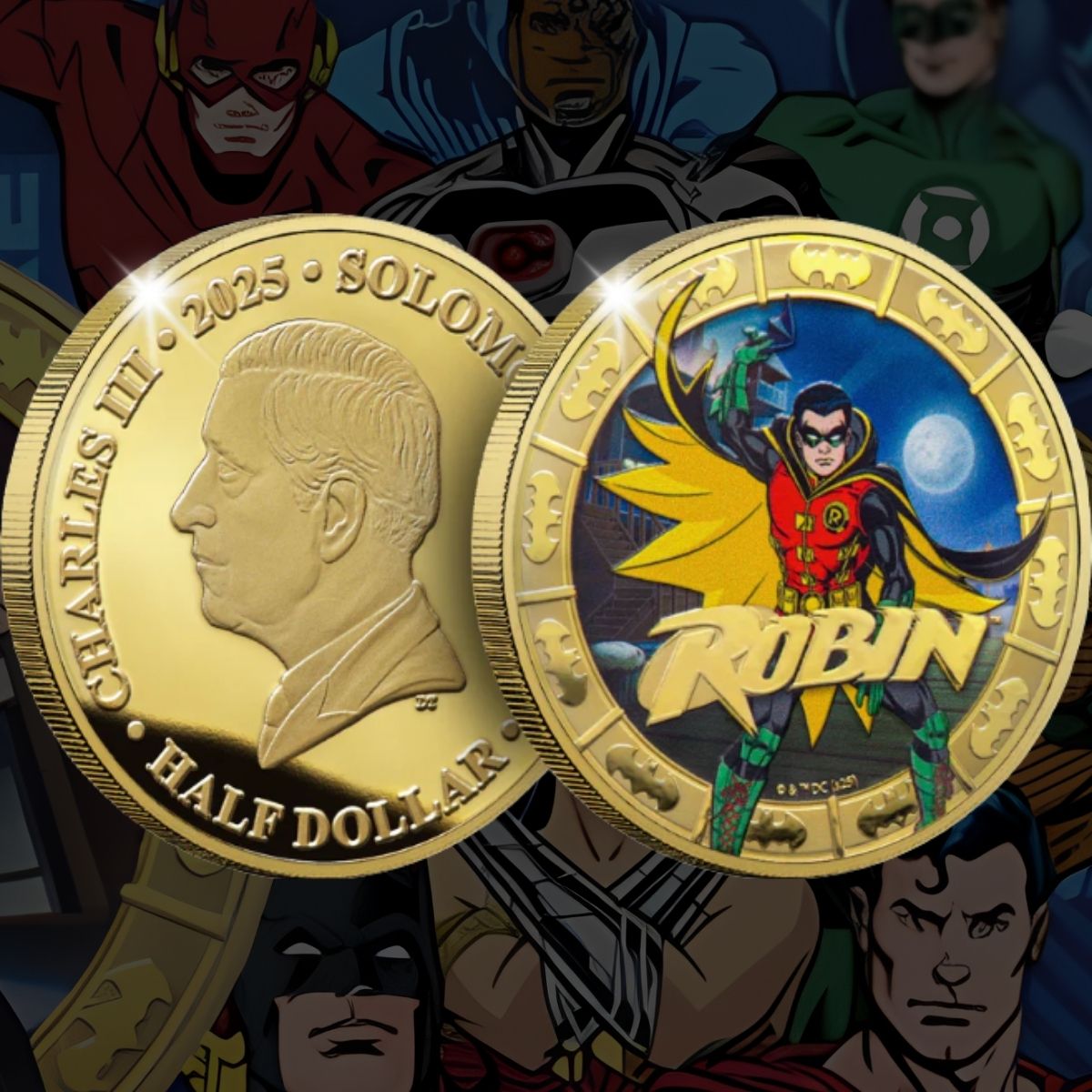 2025 Solomon Islands 50c DC Robin Gold Plated 27.5g CN Coin in Card