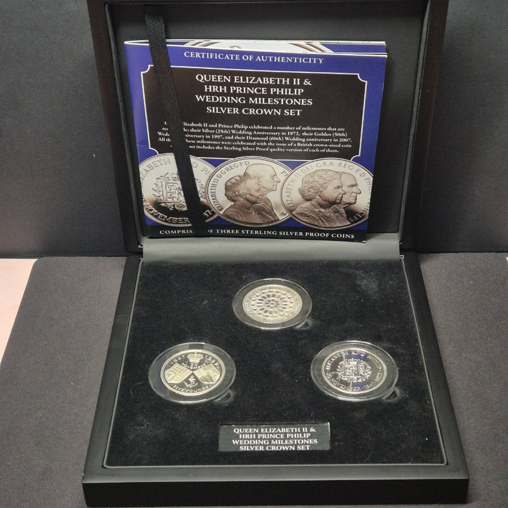 QEII & Prince Philip Wedding Milestones Silver Crown Three Coin Set