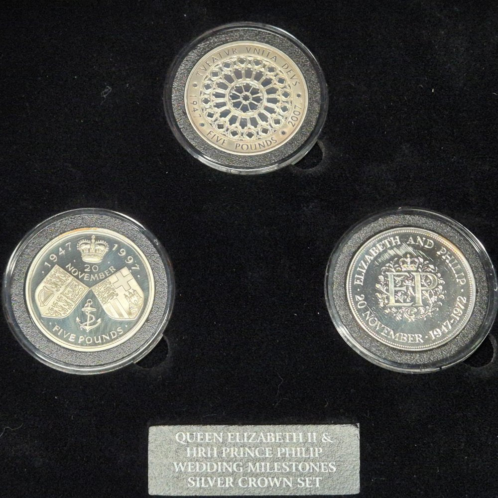 QEII & Prince Philip Wedding Milestones Silver Crown Three Coin Set