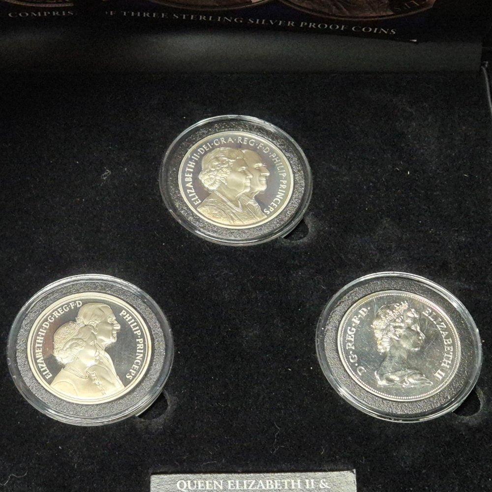 QEII & Prince Philip Wedding Milestones Silver Crown Three Coin Set