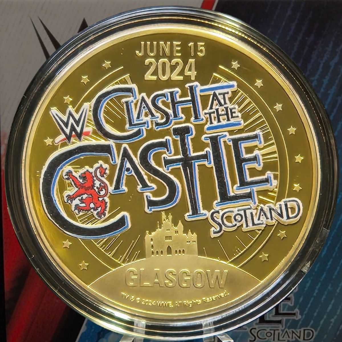 2024 WWE Event Clash at the Castle 50mm Gold Plated Commemorative Medallion